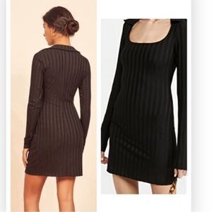 Reformation Vittoria Scoop Neck Ribbed Mini Dress Black  XL NEW $128